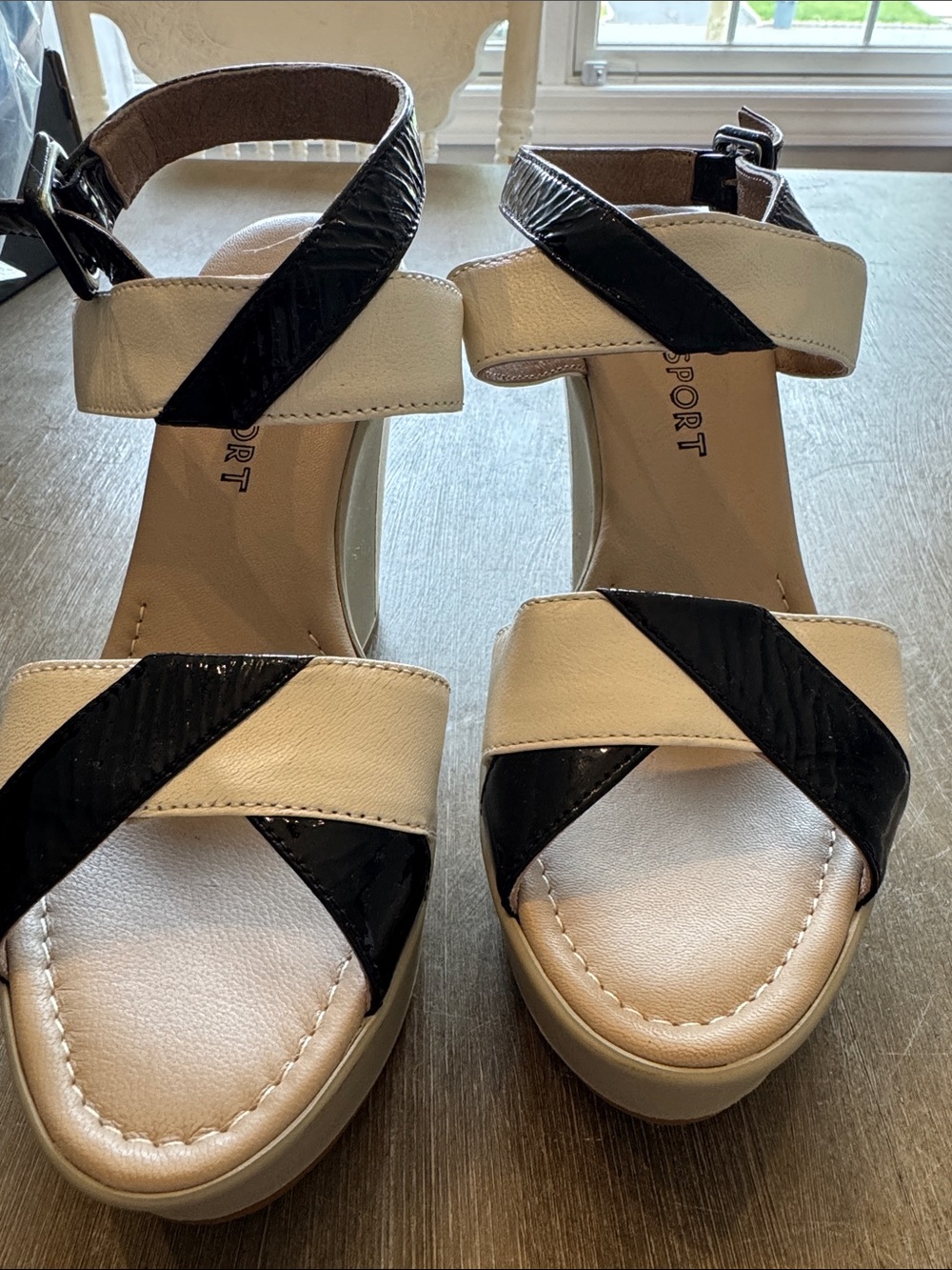 'Janet Sport’ Italian White, grey and Black Slingback Wedge Sandals